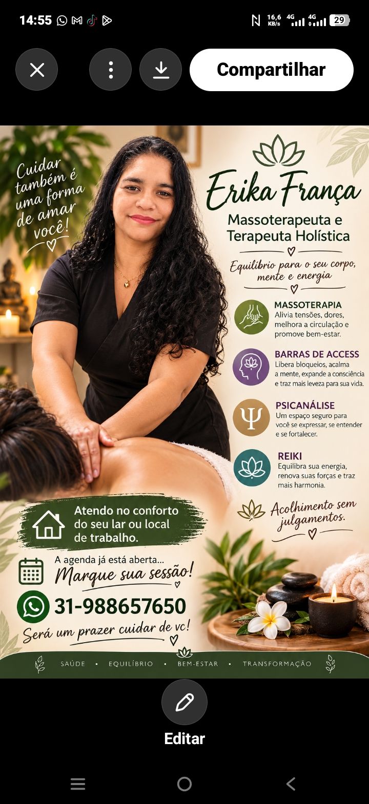 Erika França, massoterapeuta em Belo Horizonte, MG